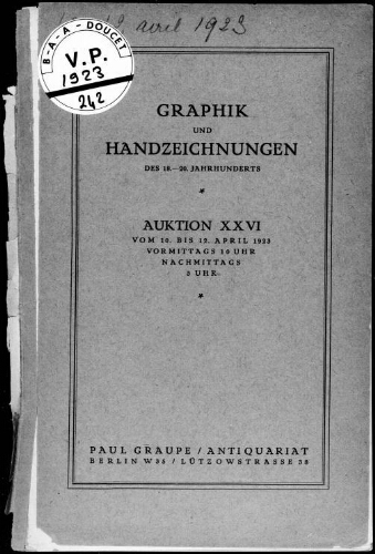 Graphik und Handzeichnungen des 18.–20. Jahrhunderts [...] : [vente du 10 au 12 avril 1923]