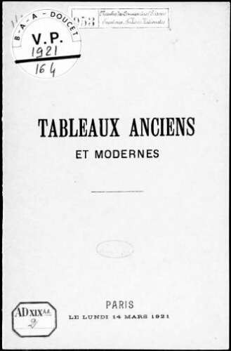 Tableaux anciens et modernes : [vente du 14 mars 1921]