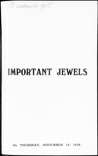 Catalogue of important jewels [...] : [vente du 14 novembre 1918]