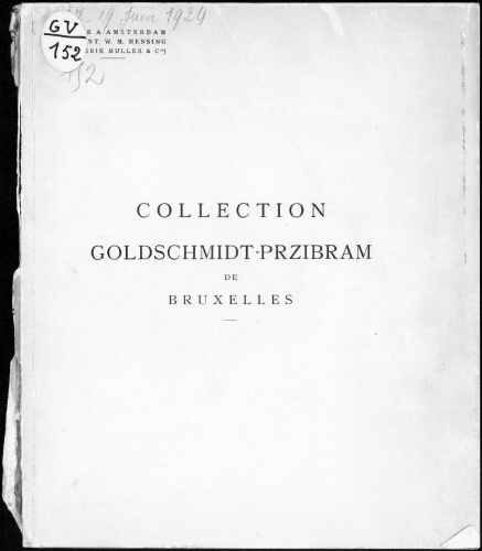 Collection Goldschmidt-Przibram, de Bruxelles : [vente du 17 au 19 juin 1924]