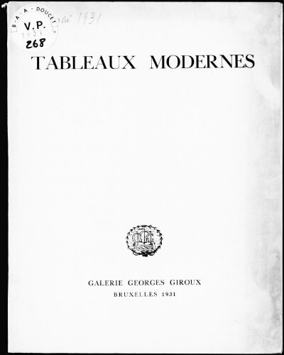 Tableaux modernes provenant des collections de divers amateurs : [vente du 4 mai 1931]