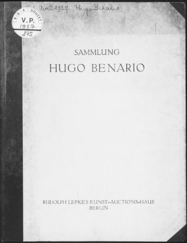 Sammlung Hugo Benario : [vente des 5 et 6 avril 1927]
