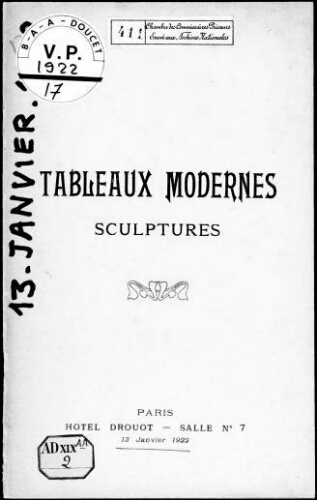 Tableaux modernes, sculptures [...] : [vente du 13 janvier 1922]