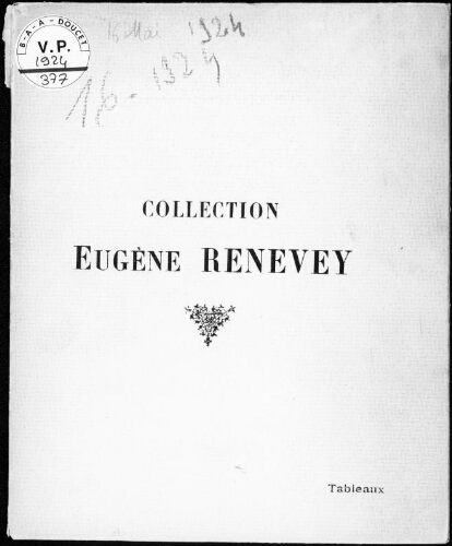 Collection Eugène Renevey. Tableaux : [vente du 16 mai 1924]