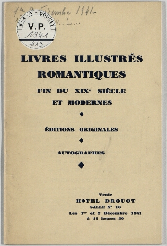 Livres illustrés romantiques [...] : [vente des 1er et 2 décembre 1941]