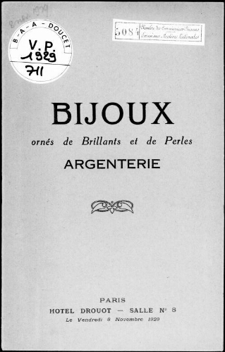 Bijoux ornés de brillants et de perles, argenterie : [vente du 8 novembre 1929]