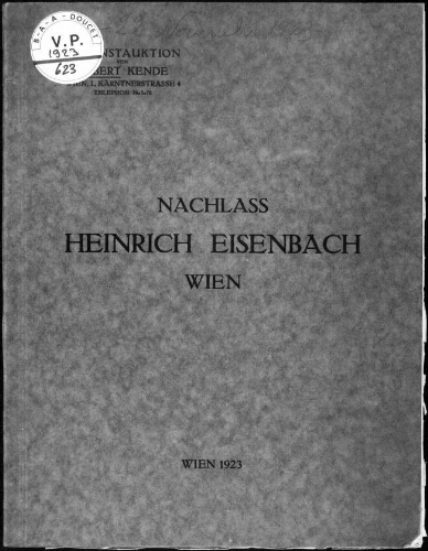 Nachlass Heinrich Eisenbach, Wien : [vente du 19 au 22 novembre 1923]