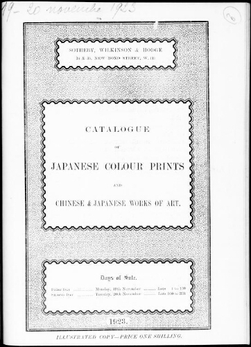 Catalogue of Japanese colour prints and Chinese and Japanese works of art : [vente des 19 et 20 novembre 1923]