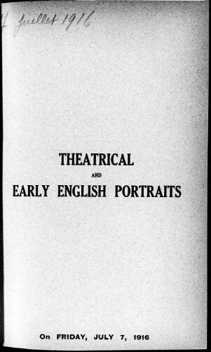 Catalogue of theatrical portraits […] : [vente du 7 juillet 1916]