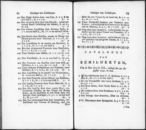 Catalogus van Schilderyen van de Heer Jan de Gise [...] : [vente du 30 août 1742]