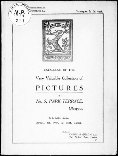 Illustrated catalogue of the very valuable collection of pictures [...] : [vente du 1er avril 1914]