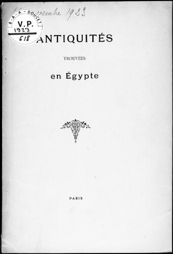 Antiquités trouvées en Égypte : [vente du 19 novembre 1923]