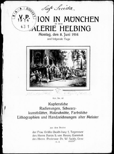 Katalog von Kupferstichen, Radierungen, Schwarzkunstblättern, Holzschnitten […] : [vente du 8 juin 1914]