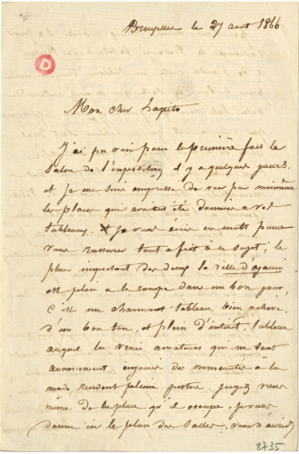 Lettre de Jean-Baptiste Madou, 27 août 1866