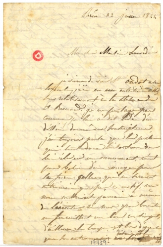 Lettre de François Jouffroy à Antoine Louis Lacordaire, 22 juin 1844