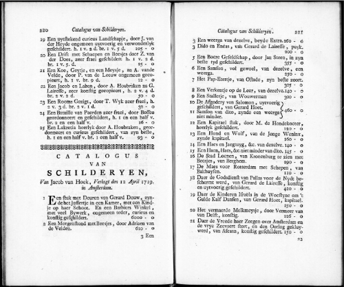 Catalogus van Schilderyen van Jacob van Hoek [...] : [vente du 12 avril 1719]