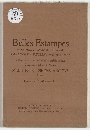 Collection de Madame X. Belles estampes en noir et en couleur des écoles française et anglaise du XVIIIe siècle : [vente des 17 et 18 mai 1927]