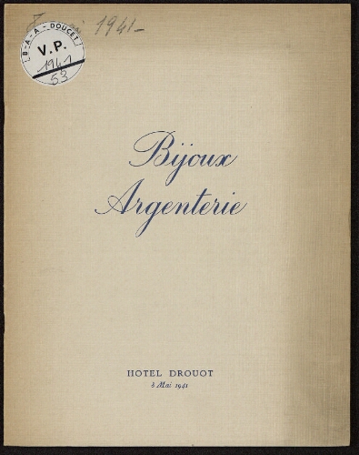 Bijoux, argenterie [...] : [vente du 8 mai 1941]