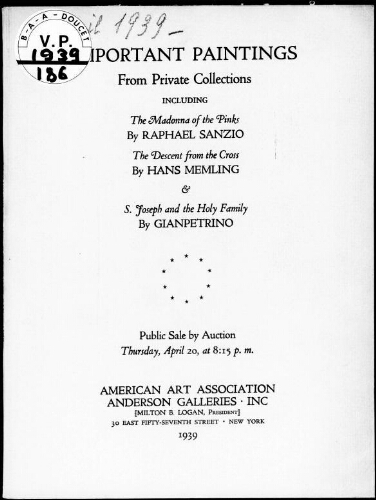Important paintings from private collections […] : [vente du 20 avril 1939]