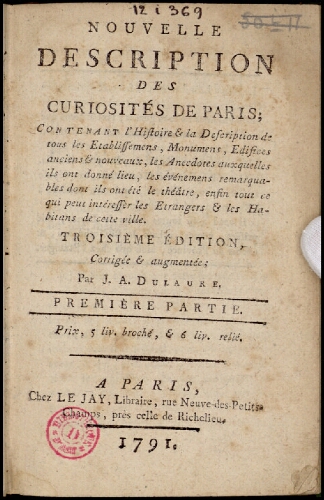 Nouvelle description des curiosités de Paris. Tome 1