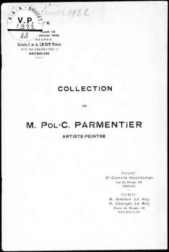 Collection de M. Pol-C. Parmentier, artiste-peintre : [vente des 11, 13 et 14 février 1922]