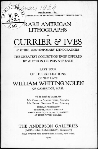 Rare American lithographs by Currier and Ives and other contemporary lithographers [...] : [vente du 4 au 7 mars 1924]