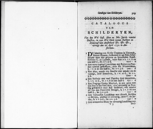 Catalogus van Schilderyen van den Wel. Gest. Heer en Mr. Jacob vander Dussen : [vente du 12 avril 1752]