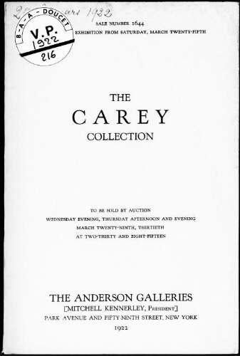 The Carey collection : [vente des 29 et 30 mars 1922]