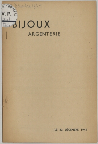 Bijoux, argenterie [...] : [vente du 22 février 1941]