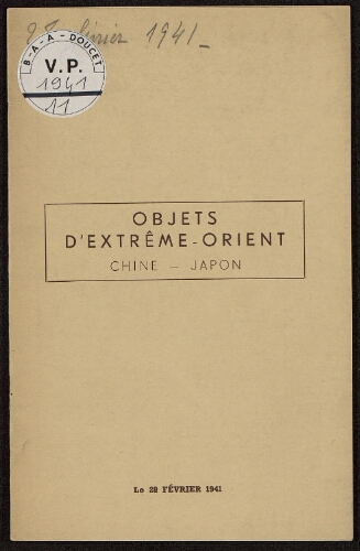 Objets d'Extrême-Orient : Chine, Japon [...] : [vente du 28 février 1941]