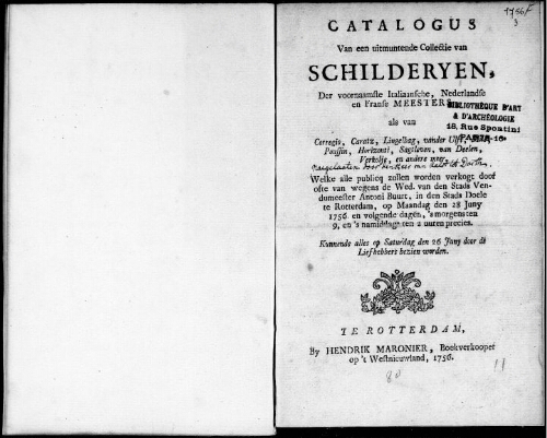 Catalogus van een uitmuntende Collectie van Schilderyen [...] : [vente du 28 juin 1756]