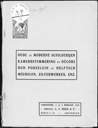 Catalogus van oude en moderne schilderihen, kamerbetimmering en décors […] : [vente des 5 et 6 février 1918]