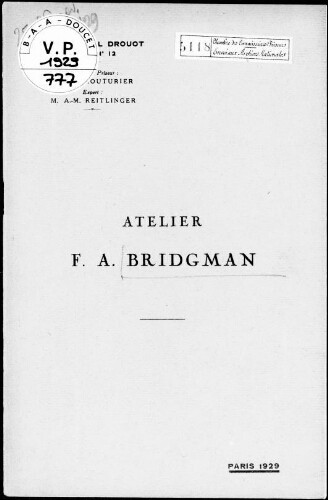 Atelier F. A. Bridgman : [vente des 25 et 26 novembre 1929]
