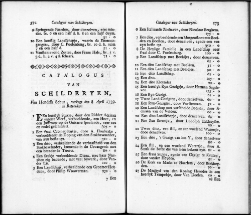 Catalogus van Schilderyen van Hendrik Schut [...] : [vente du 8 avril 1739]