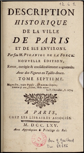 Description historique de la ville de Paris et de ses environs. Tome 7