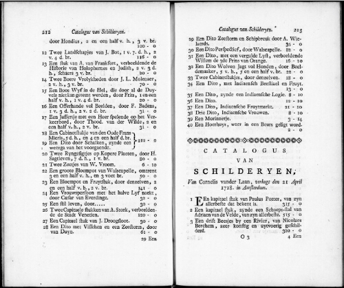 Catalogus van Schilderyen van Cornelis vander Laan [...] : [vente du 21 avril 1718]