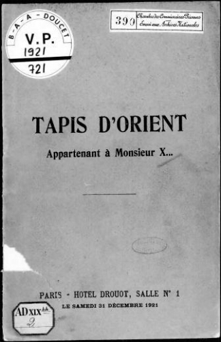 Tapis d'Orient appartenant à Monsieur X. : [vente du 31 décembre 1921]
