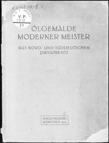 Ölgemälde moderner Meister […] : [vente du 6 avril 1918]