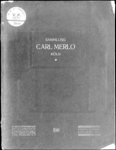 Sammlung Carl Merlo, Köln : [vente du 6 au 12 mai 1921]