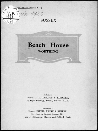 By direction of Edward Knoblock, Esq. Sussex, Beach House, Worthing : [vente du 14 juin 1923]
