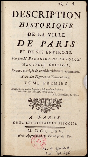 Description historique de la ville de Paris et de ses environs. Tome 1