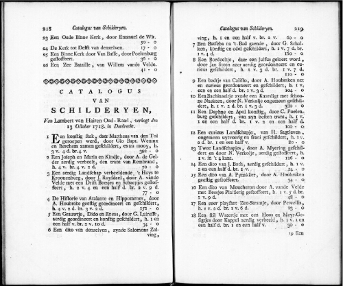 Catalogus van Schilderyen van Lambert van Hairen [...] : [vente du 13 octobre 1718]