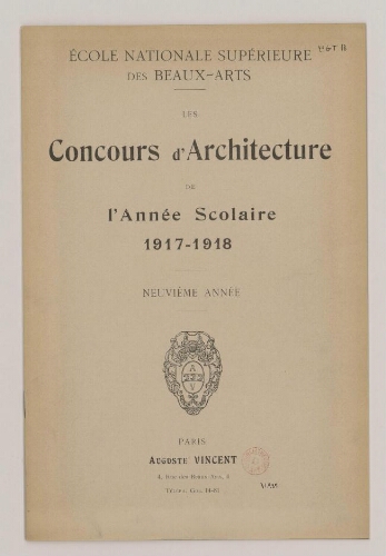 Concours d'architecture de l'année scolaire 1917-1918