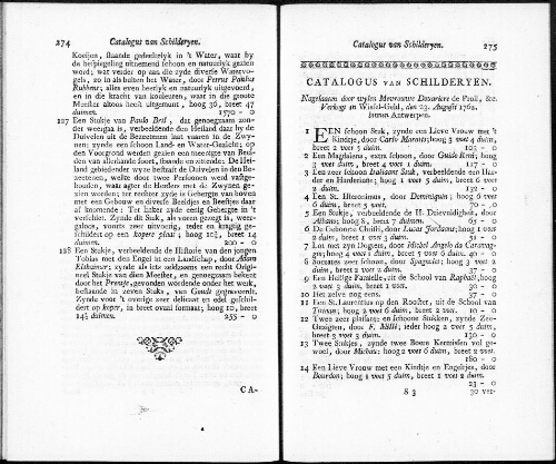 Catalogus van Schilderyen nagelaaten door wylen Mevrouwe Douariere de Proli [...] : [vente du 23 août 1762]