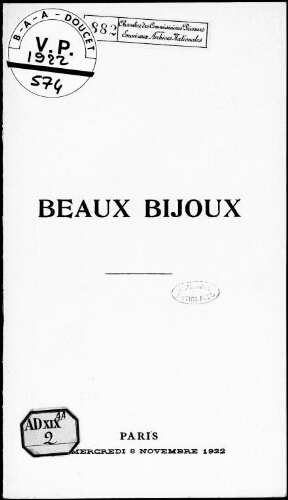 Beaux bijoux : [vente du 8 novembre 1922]