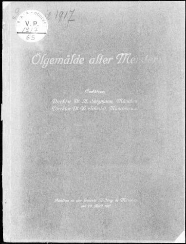 Ölgemälde alter Meister […] : [vente du 20 avril 1917]
