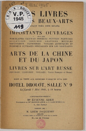 Bons livres sur les beaux-arts [...] : [vente du 7 mai 1945]