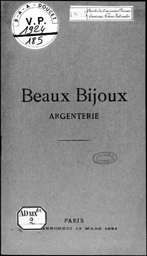 Beaux bijoux, argenterie : [vente du 12 mars 1924]
