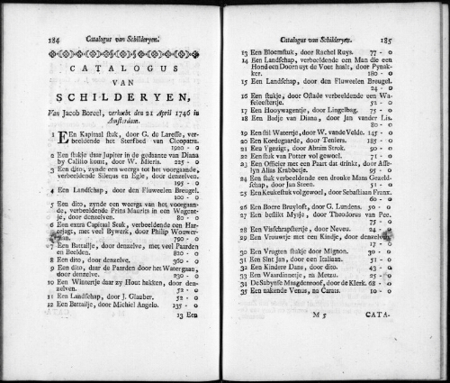Catalogus van Schilderyen van Jacob Boreel [...] : [vente du 21 avril 1746]