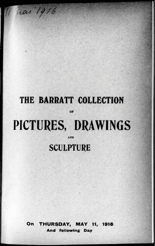 Catalogue of the important collection of modern pictures and drawings and sculpture […] : [vente du 11 mai 1916]